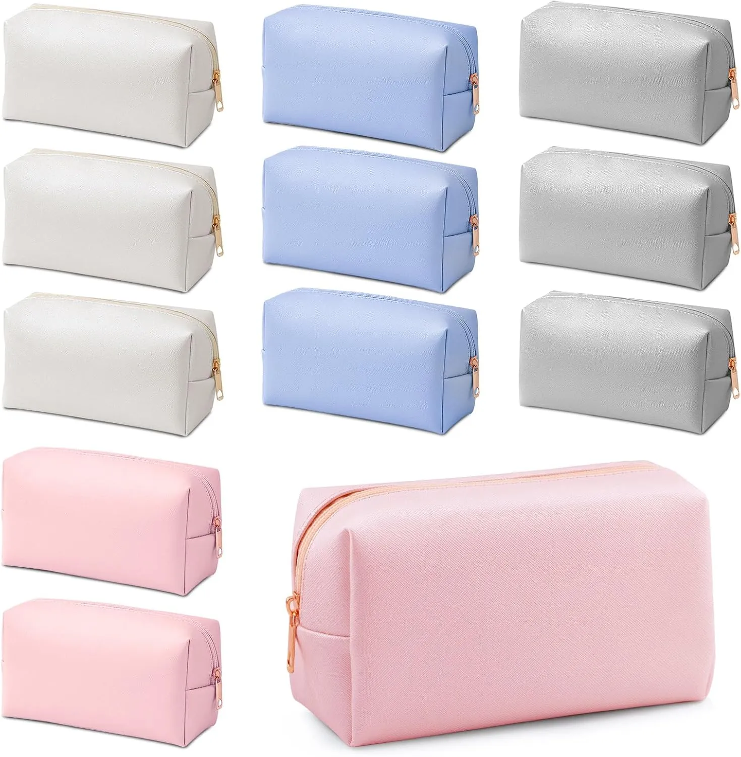12 Pcs Makeup Bag Cosmetic Bag Travel Toiletry Bag Preppy Makeup Pouch Bag Pu Leather Pouch Portable Organizer Water Resistant Storage Purse Zipper Cosmetic Bag for Lady Women Daily Beauty Bag