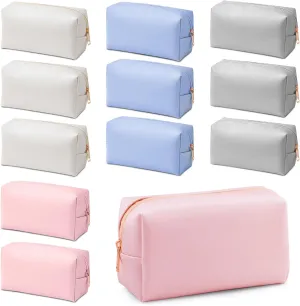 12 Pcs Makeup Bag Cosmetic Bag Travel Toiletry Bag Preppy Makeup Pouch Bag Pu Leather Pouch Portable Organizer Water Resistant Storage Purse Zipper Cosmetic Bag for Lady Women Daily Beauty Bag