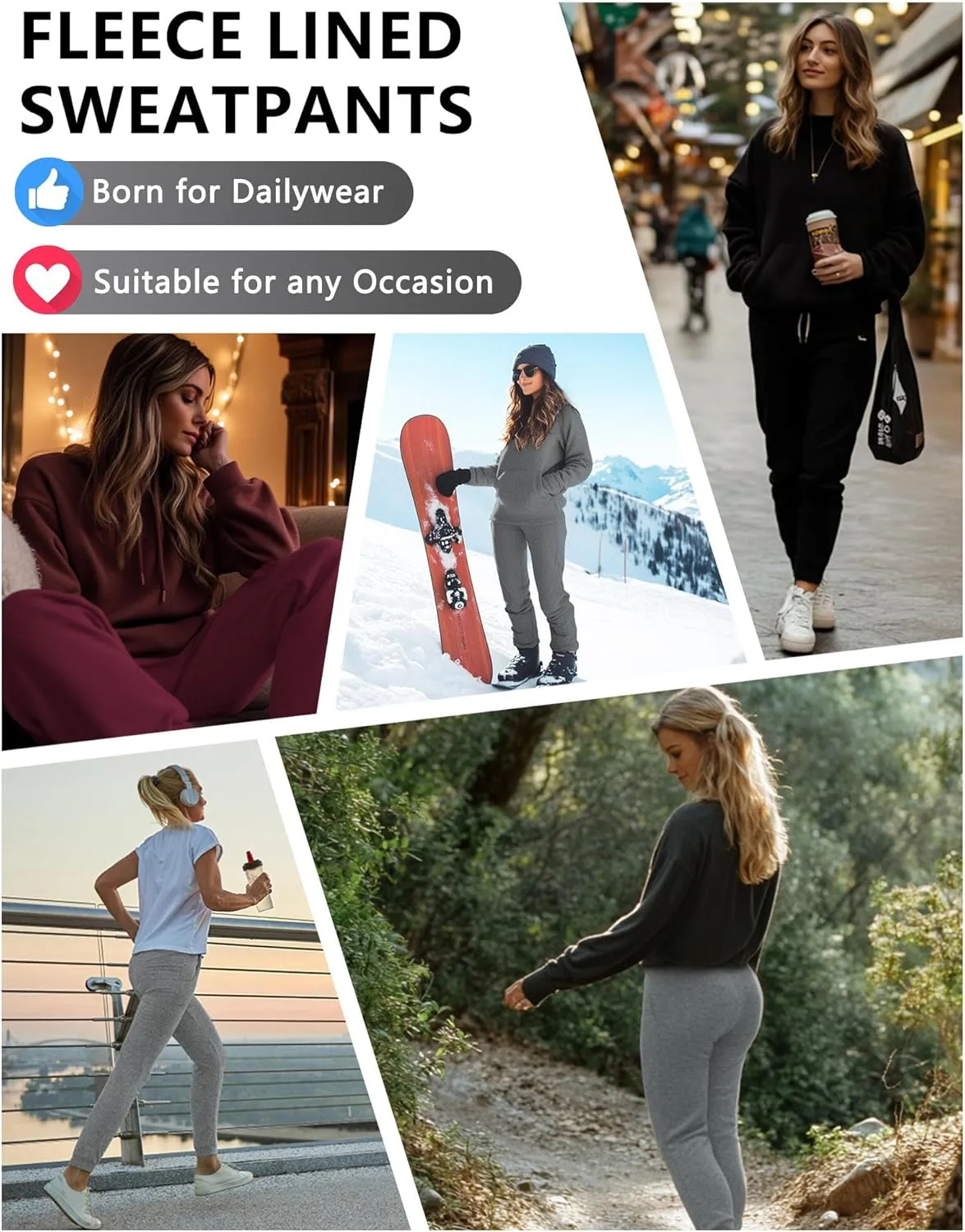 1/3 Pack Women's Fleece Lined Sweatpants Warm Baggy Workout Joggers Sweat Pants with Pockets for Winter