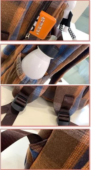 2025 Plaid Preppy Backpack for Women Y2k Aesthetic Shoulder Bag Vintage Daypack with Pendant Checkered Laptop Bag (Blue)