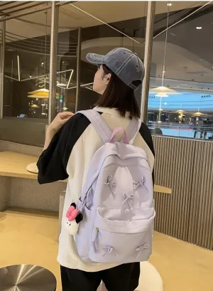 2025 Trendy Cute Bowknot Backpack for Women Laptop Daypack Y2k Preppy Aesthetic Backpack Kawaii Coquette Backpack (Purple)