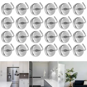 24 Lot Extra Strong Magnetic Hooks 1 1/2 8lb Heavy Capacity Refrigerator Garage