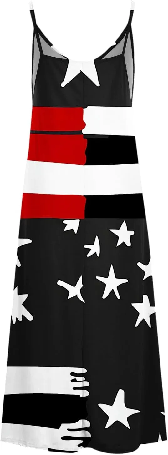 4th of July Dress for Women USA Flag Graphic Sundresses Stars Stripes Printed Independence Day Sleeveless Maxi Dress