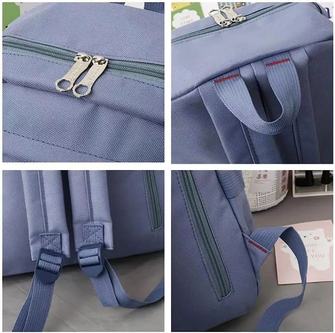 5 pcs Kawaii Backpack Set Cute Preppy Aesthetic Book Bag 15.6 inch Laptop Backpack College Book Bag Japanese Casual Daypack (Purple,One Size)