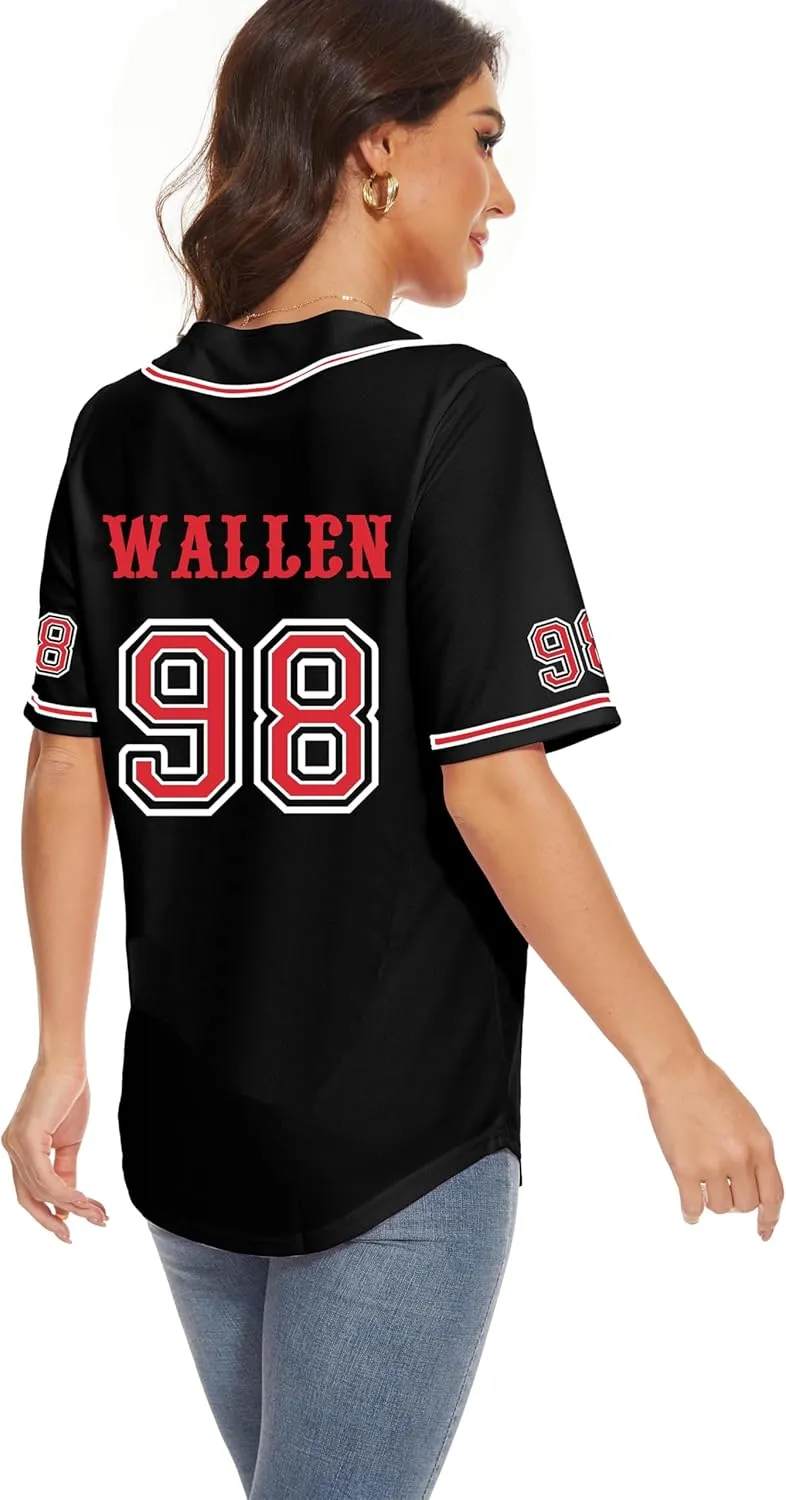 98 Baseball Jersey Women Country Vintage Music Shirts Graphic Fan Tshirt Button Down Short Sleeve Tops