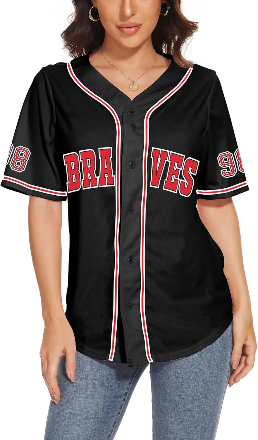 98 Baseball Jersey Women Country Vintage Music Shirts Graphic Fan Tshirt Button Down Short Sleeve Tops