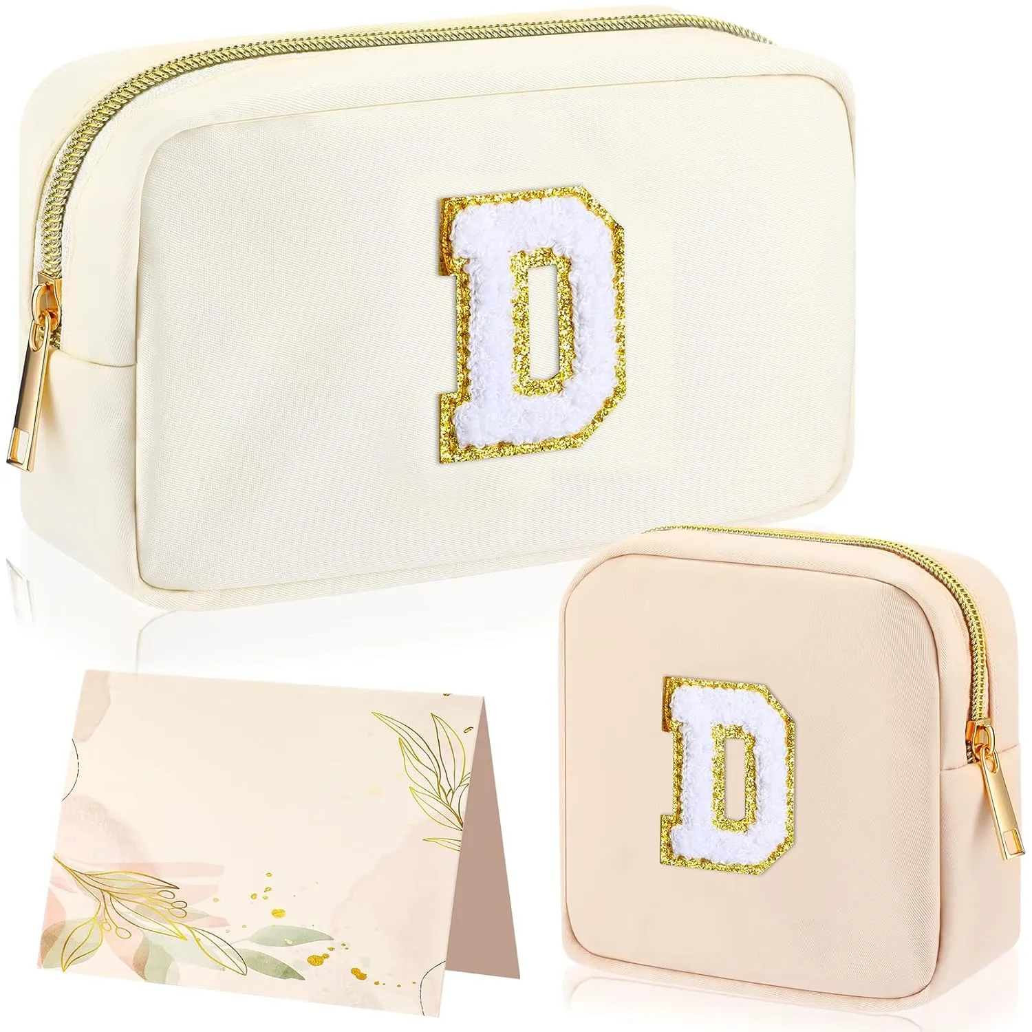 Abbylike Monogram Makeup Bag 2 Pcs Preppy Cosmetic Bag Bridesmaid Gift Bachelorette Party Favors Personalized Birthday Gift for Women Initial Toiletry Packet Nylon Chenille Letter Pouch(Letter D)