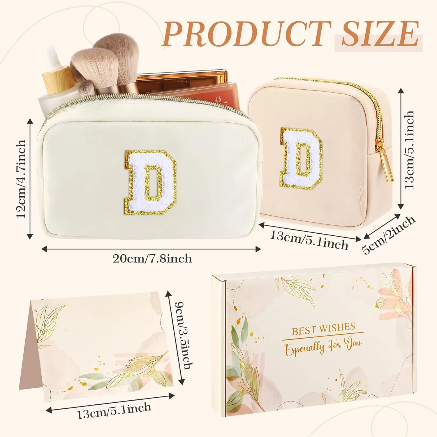 Abbylike Monogram Makeup Bag 2 Pcs Preppy Cosmetic Bag Bridesmaid Gift Bachelorette Party Favors Personalized Birthday Gift for Women Initial Toiletry Packet Nylon Chenille Letter Pouch(Letter D)