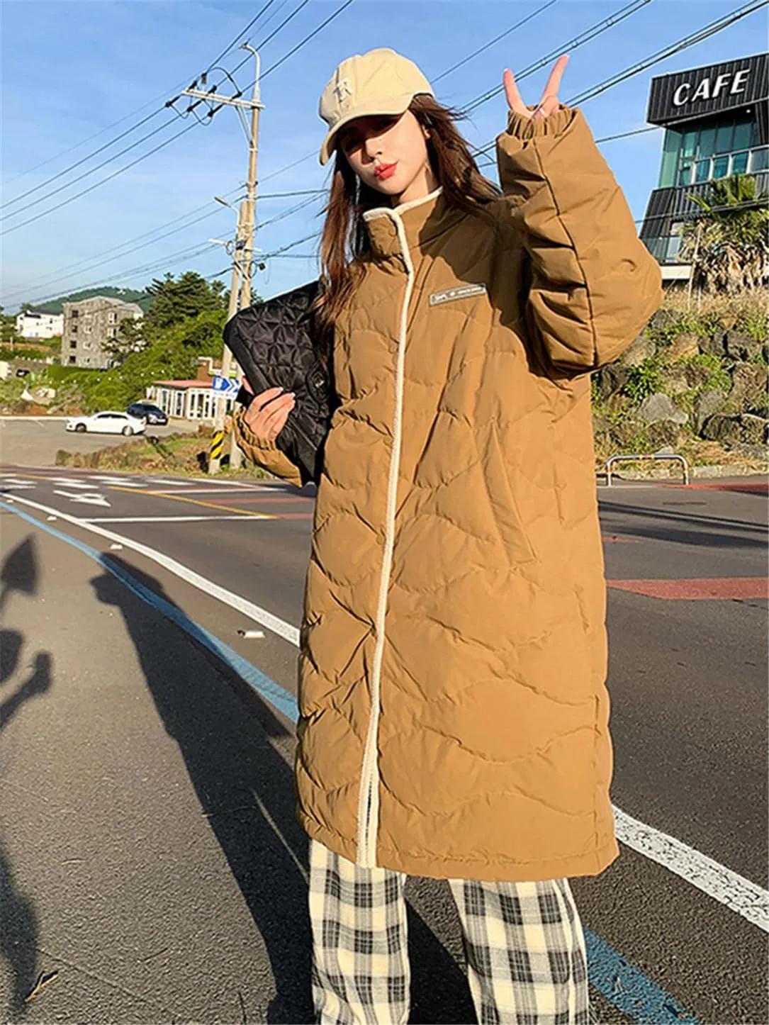 Adhdyuud Women Cotton Padded Parkas Long Snow Coat Warm Windbreaker Jacket Overcoat Puffer Loose Outwear