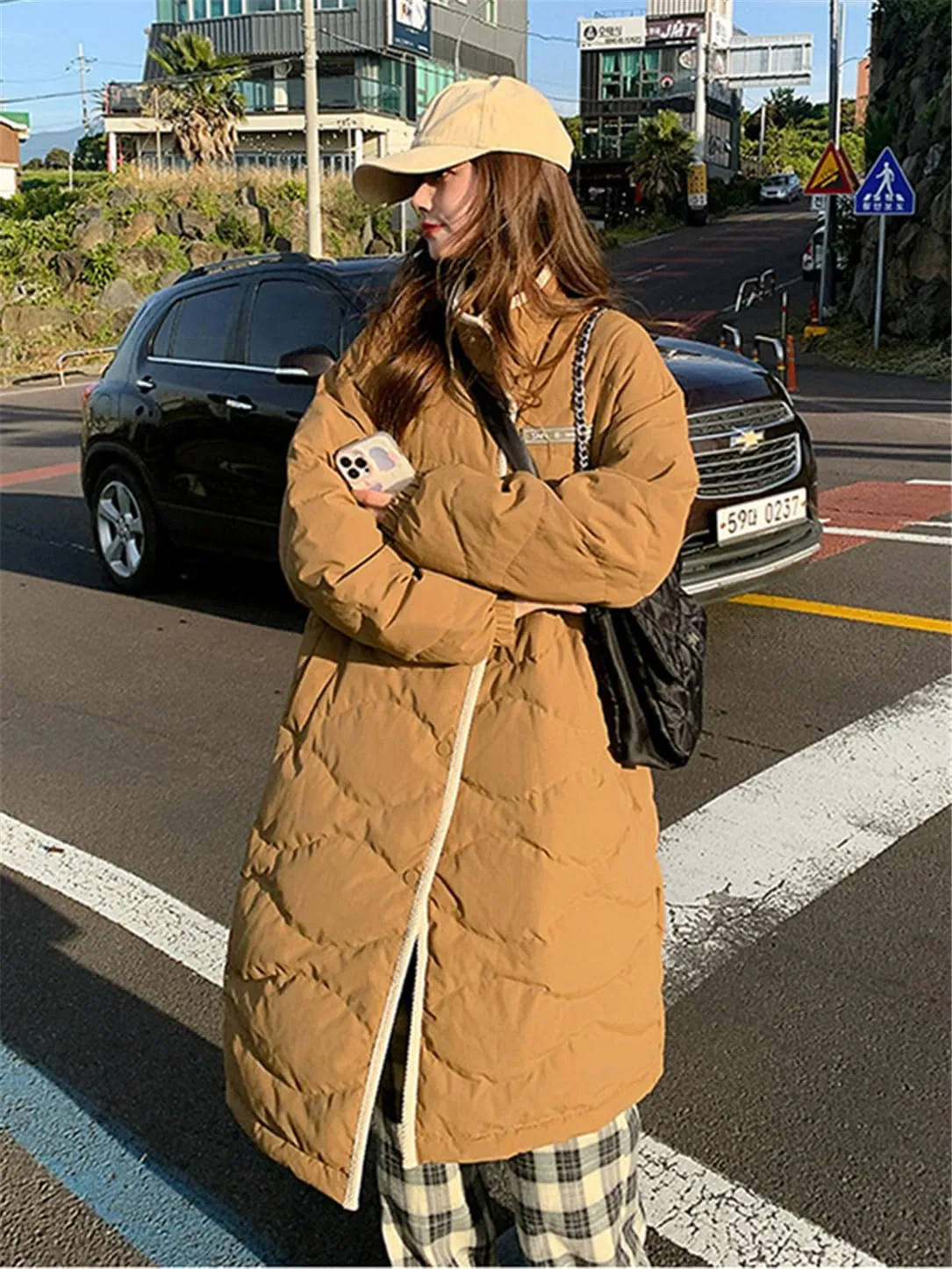 Adhdyuud Women Cotton Padded Parkas Long Snow Coat Warm Windbreaker Jacket Overcoat Puffer Loose Outwear