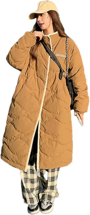 Adhdyuud Women Cotton Padded Parkas Long Snow Coat Warm Windbreaker Jacket Overcoat Puffer Loose Outwear