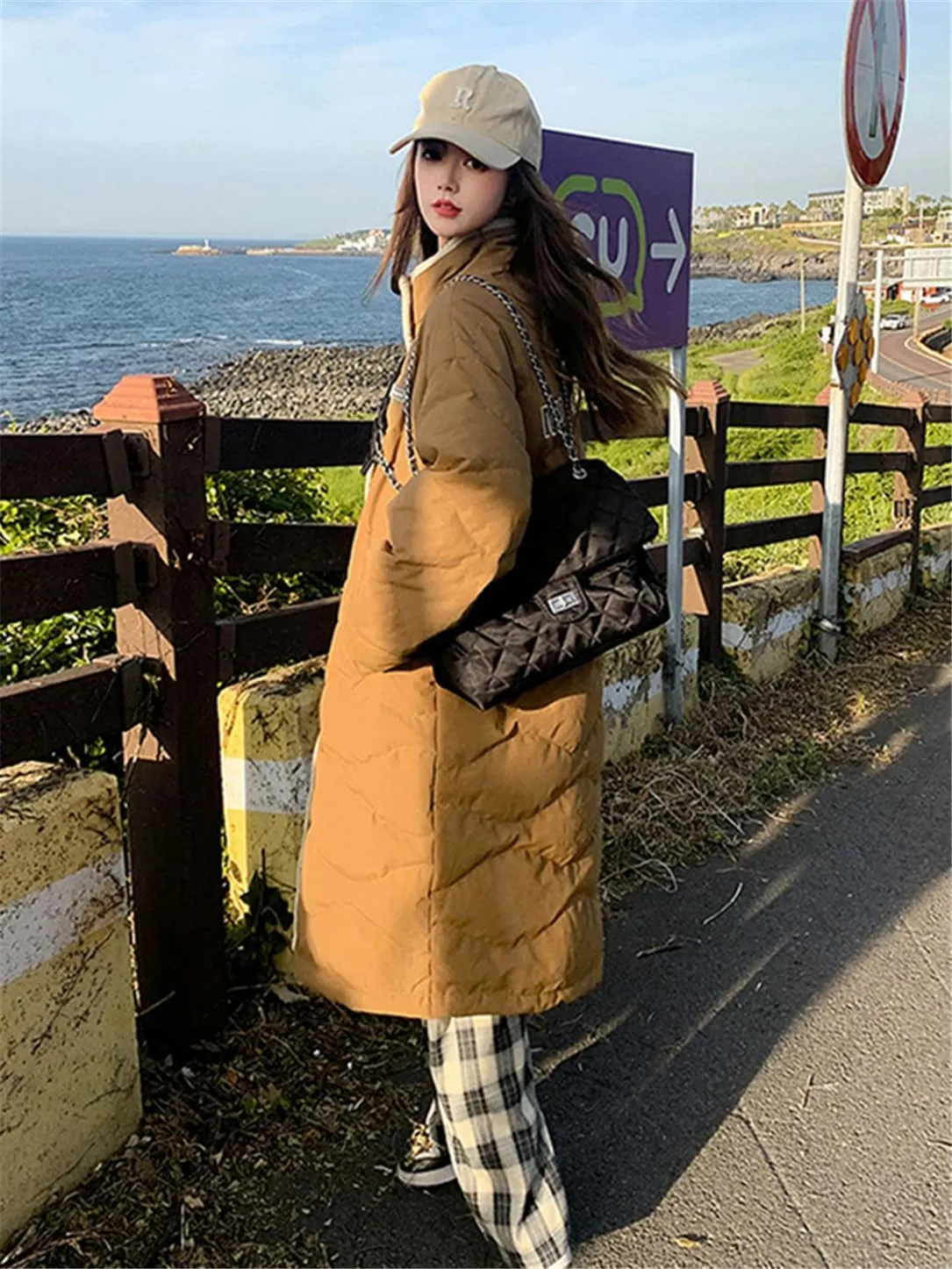 Adhdyuud Women Cotton Padded Parkas Long Snow Coat Warm Windbreaker Jacket Overcoat Puffer Loose Outwear