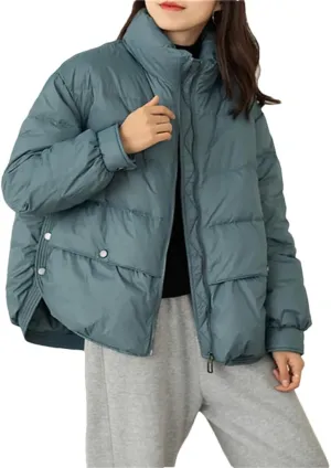 Adhdyuud Womens Solid With Pocket Cotton Padded Coat Zippers Casual Autumn Winter Warm Outwear