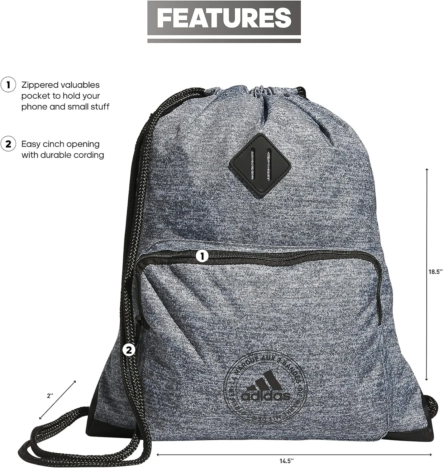 adidas Classic 3S 2.0 Sackpack, Jersey Onix Grey/Black, One Size