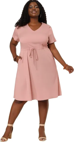 Agnes Orinda Women's Plus Size Dress V Neck Short Sleeve A Line Flowy Midi Chambray Dresses 2024 Summer
