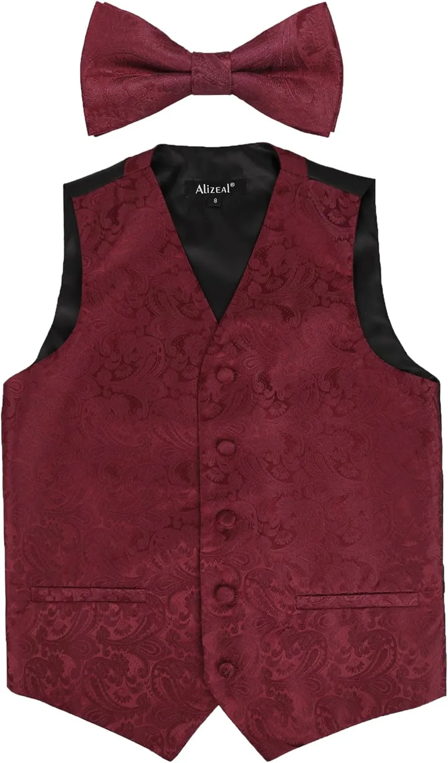 Alizeal Boys 2pcs Classic Paisley Bow Tie and Suit Vest Set