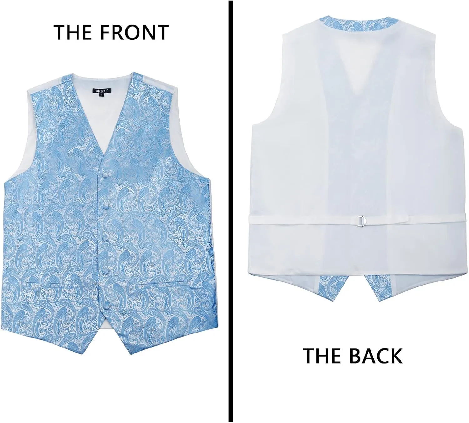 Alizeal Mens 5pcs Paisley Suit Vest Classic Jacquard Button-Down Waistcoat Set