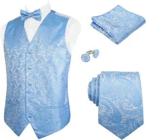 Alizeal Mens 5pcs Paisley Suit Vest Classic Jacquard Button-Down Waistcoat Set