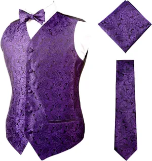 Alizeal Mens Classic 4pc Paisley Jacquard Waistcoat Suit Vest Set