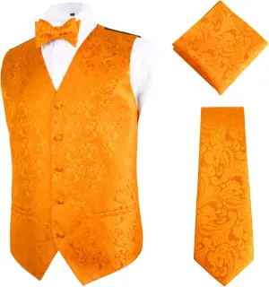 Alizeal Mens Classic 4pc Paisley Jacquard Waistcoat Suit Vest Set