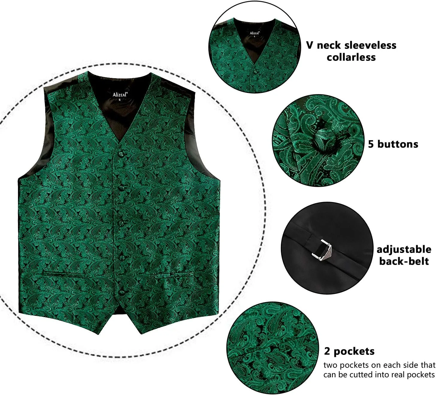 Alizeal Mens Classic 4pc Paisley Jacquard Waistcoat Suit Vest Set