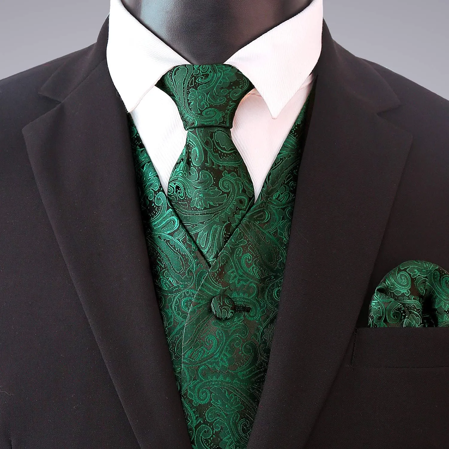 Alizeal Mens Classic 4pc Paisley Jacquard Waistcoat Suit Vest Set