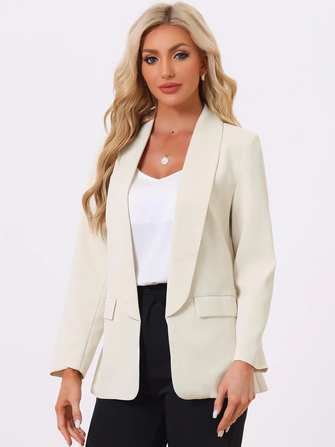 Allegra K Women's 2024 Casual Blazer Shawl Lapel Collar Long Sleeve Open Front Work Office Suit Blazer