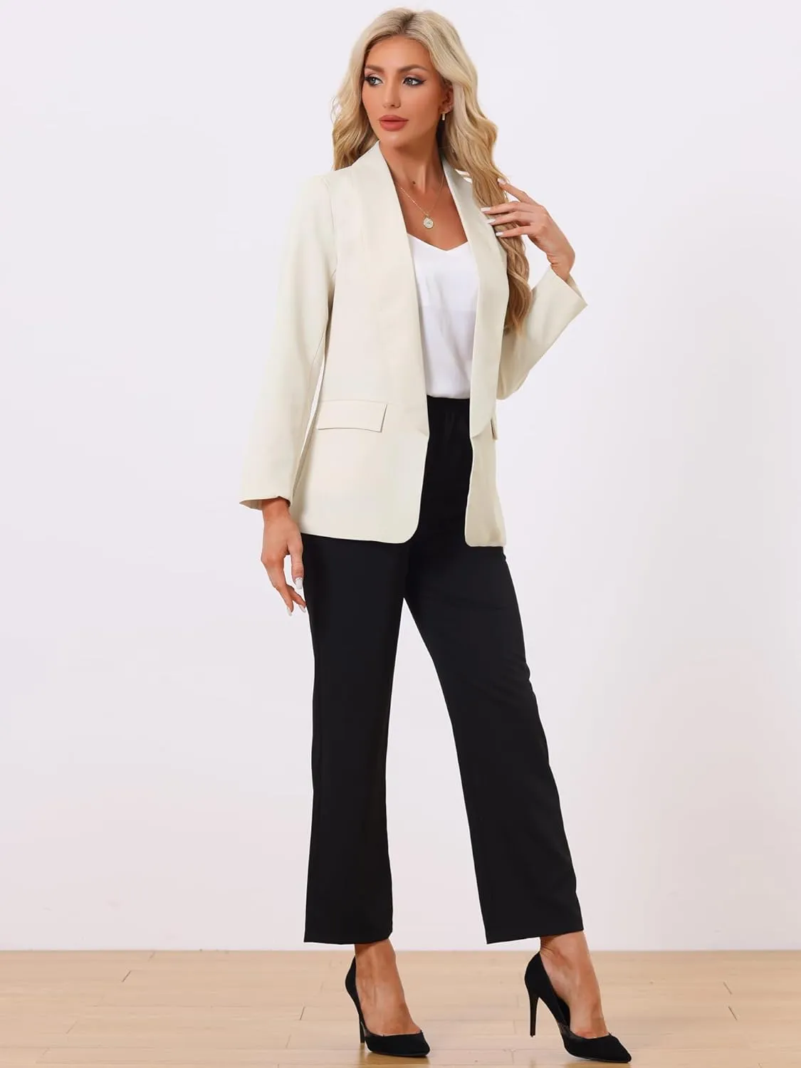 Allegra K Women's 2024 Casual Blazer Shawl Lapel Collar Long Sleeve Open Front Work Office Suit Blazer