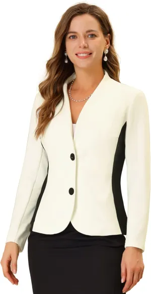 Allegra K Women's Office Jacket Contrast Color Long Sleeve Collarless Work Blazer