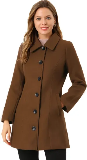 Allegra K Women's Single Breasted Coat Long Sleeve Tunic Warm Casual Coat with Pockets Winter Outfits