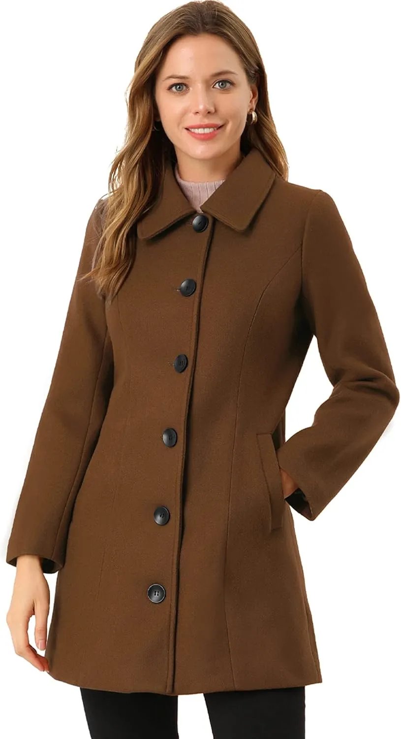 Allegra K Women's Single Breasted Coat Long Sleeve Tunic Warm Casual Coat with Pockets Winter Outfits