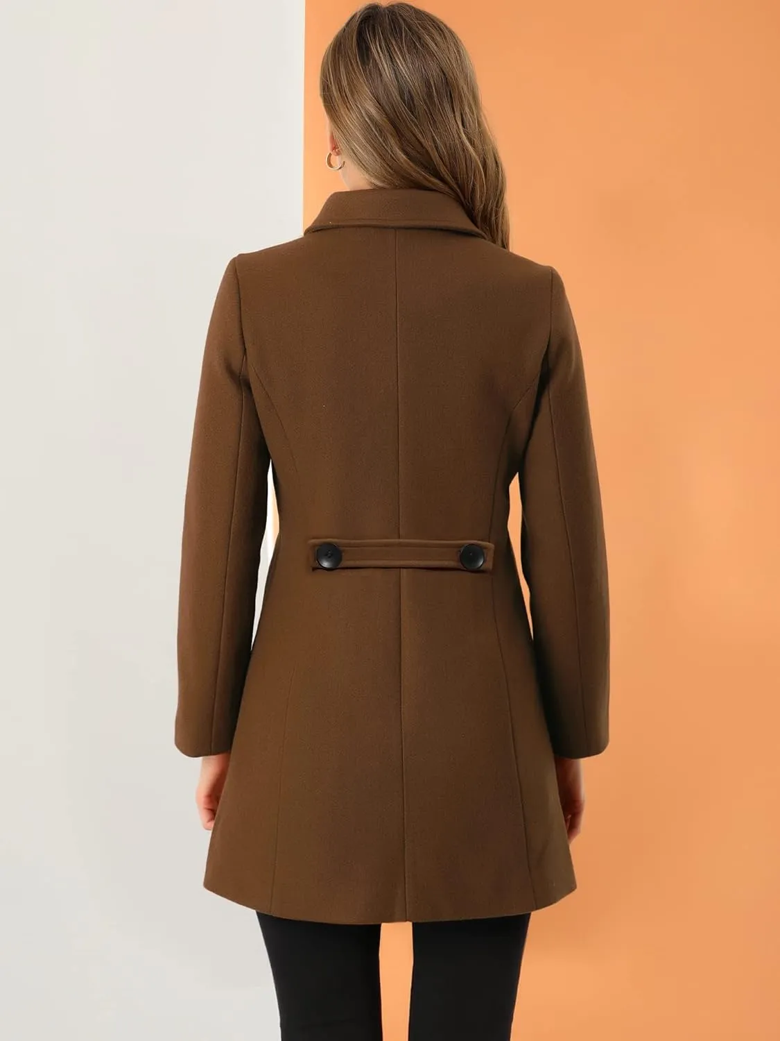 Allegra K Women's Single Breasted Coat Long Sleeve Tunic Warm Casual Coat with Pockets Winter Outfits