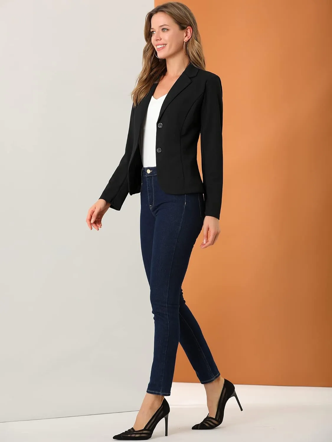 Allegra K Women's Work Office Blazer Stretch Lapel Collar Long Sleeve Jacket Suit Blazer