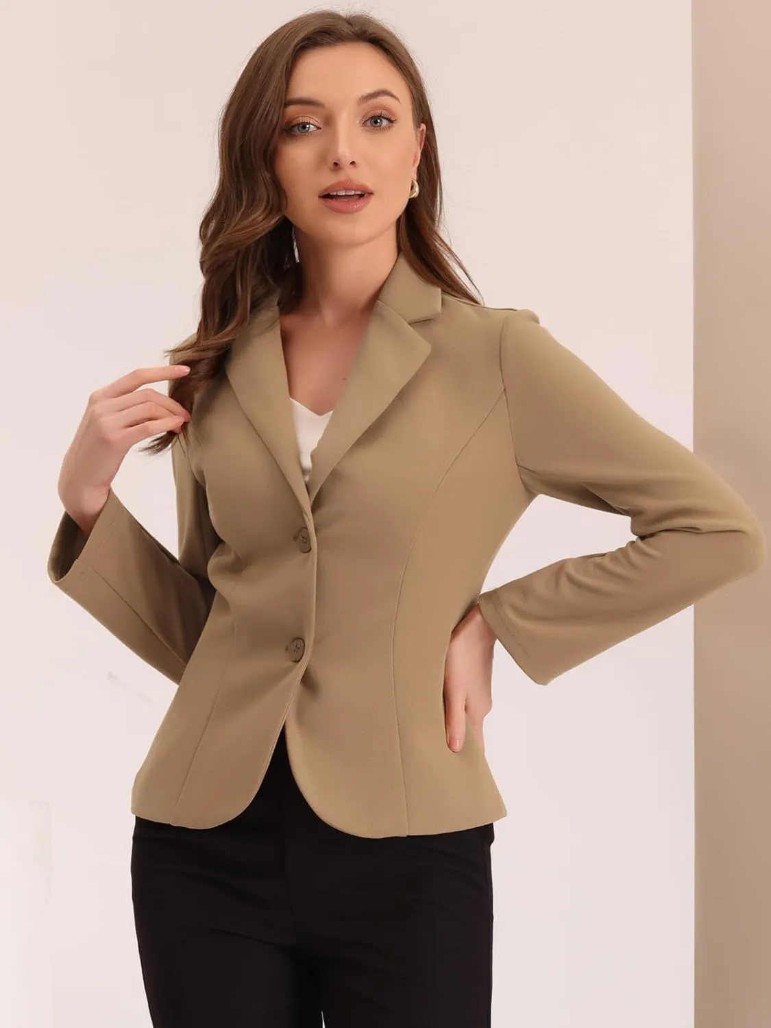 Allegra K Women's Work Office Blazer Stretch Lapel Collar Long Sleeve Jacket Suit Blazer