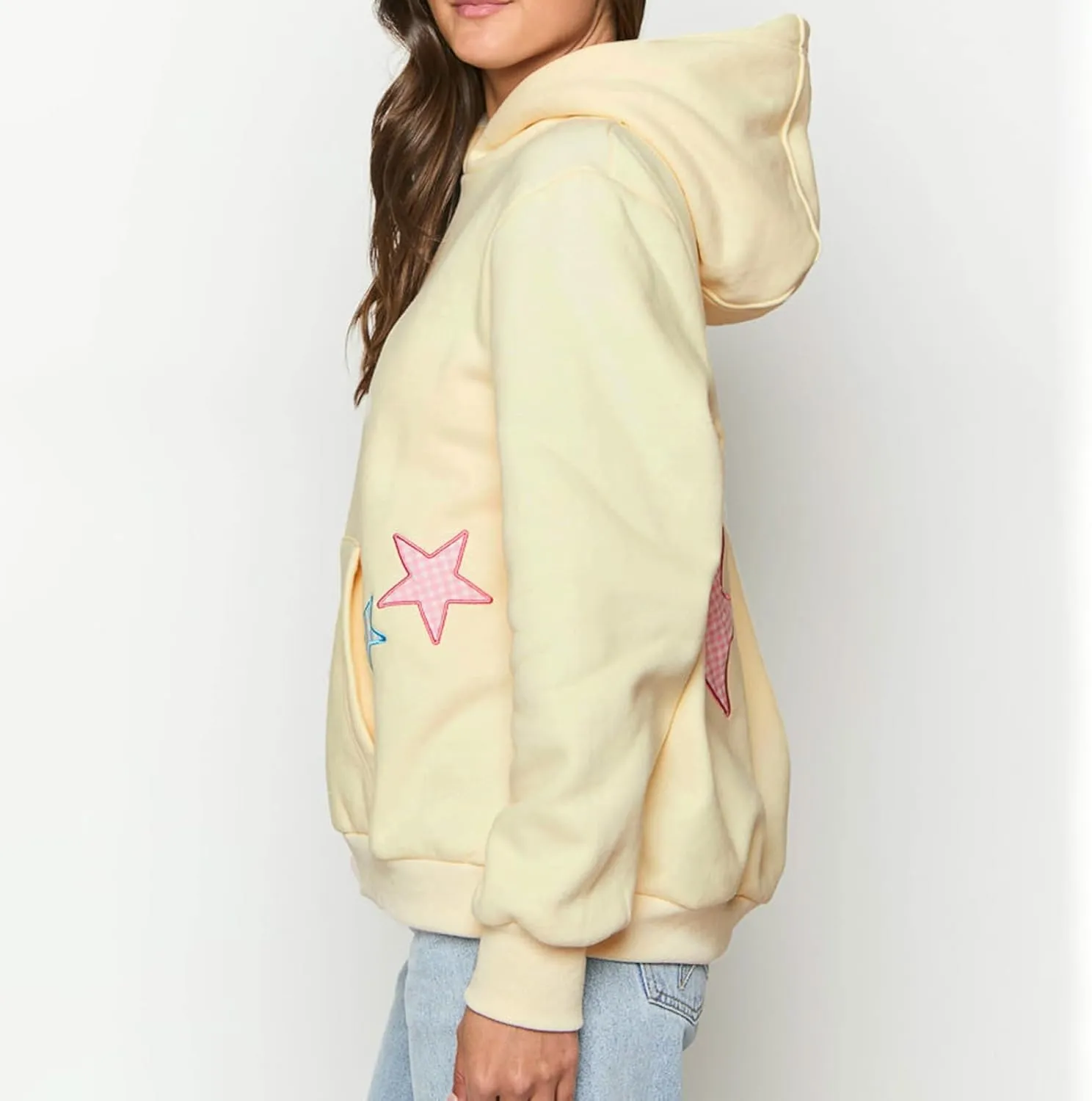 Amiblvowa Preppy Embroidery Graphic Hoodies for Teen Girl Y2K Long Sleeve Oversized Pullover Sweatshirt Top Women Cute Hooded