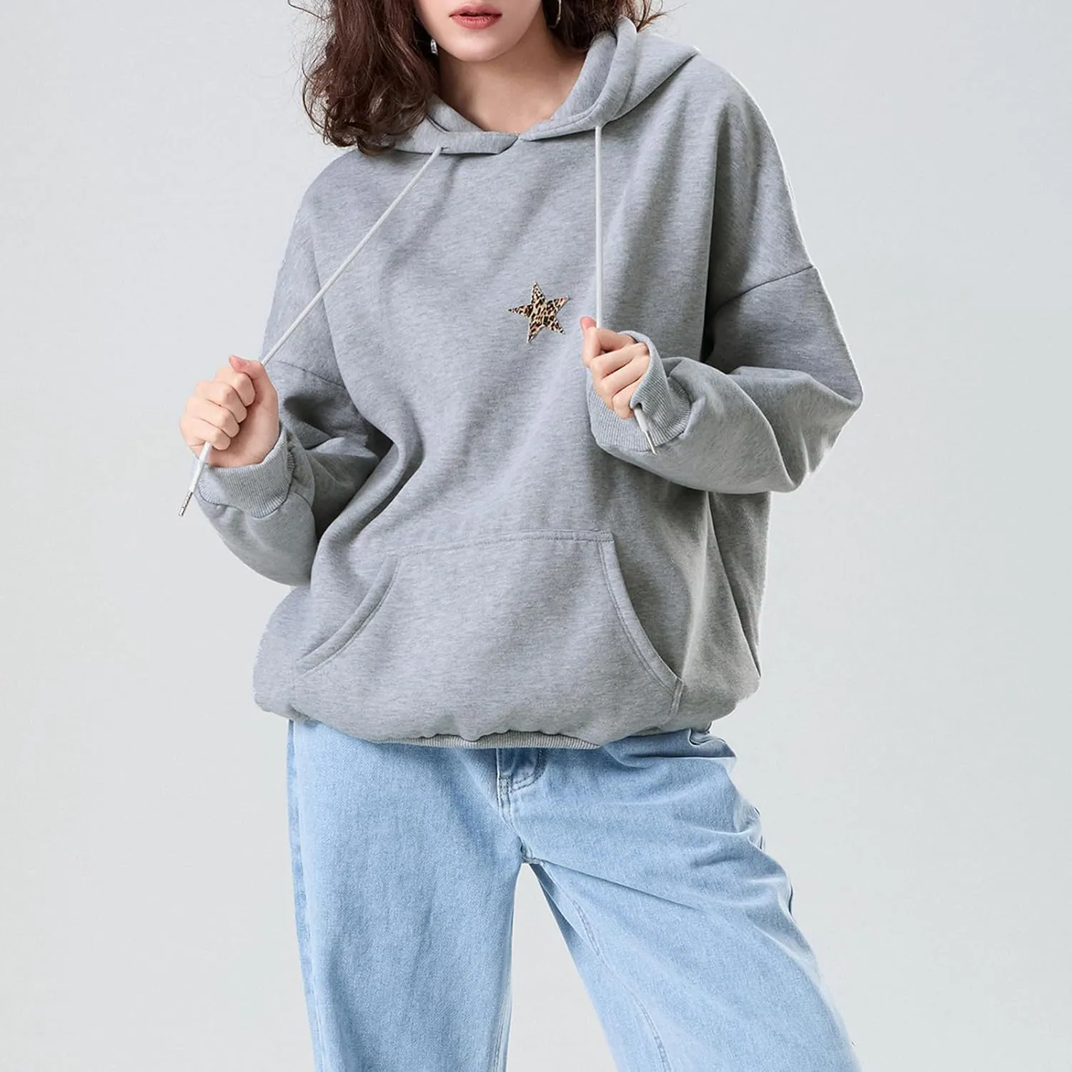 Amiblvowa Preppy Embroidery Graphic Hoodies for Teen Girl Y2K Long Sleeve Oversized Pullover Sweatshirt Top Women Cute Hooded