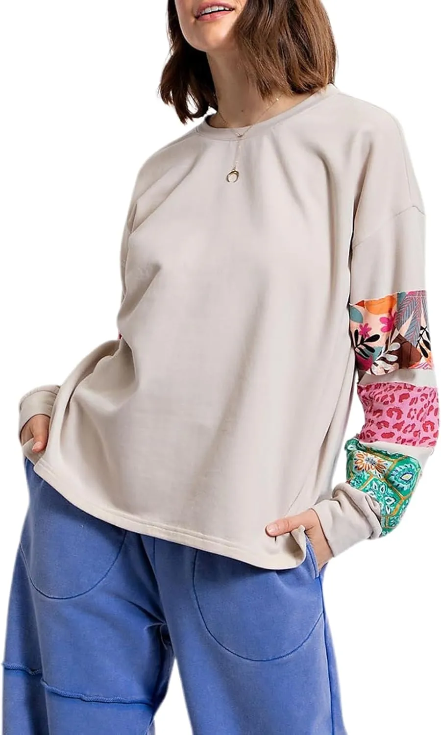 Amiblvowa Women Graphic Oversized Sweatshirt Y2K Long Sleeve Crew Neck Baggy Pullover Sweatshirt Teens Retro Aesthetic Hoodie