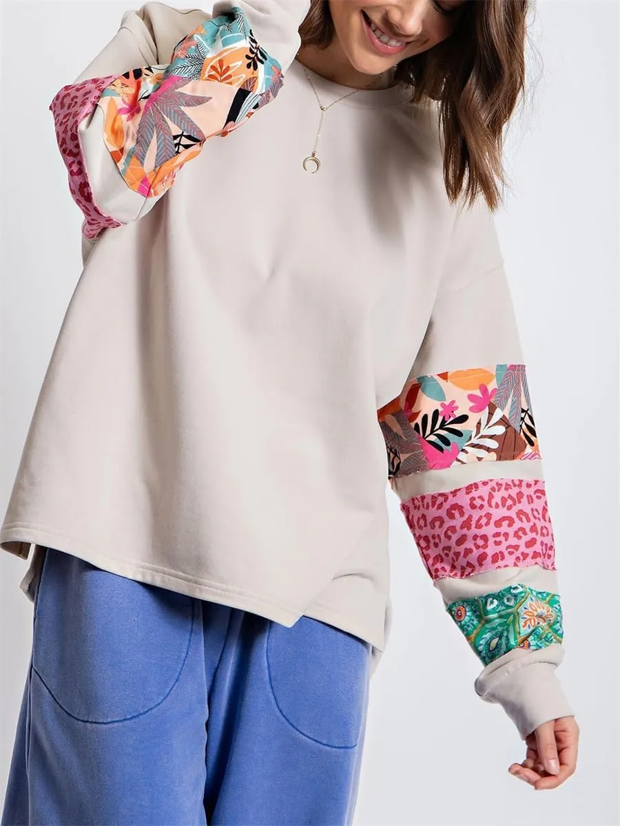 Amiblvowa Women Graphic Oversized Sweatshirt Y2K Long Sleeve Crew Neck Baggy Pullover Sweatshirt Teens Retro Aesthetic Hoodie