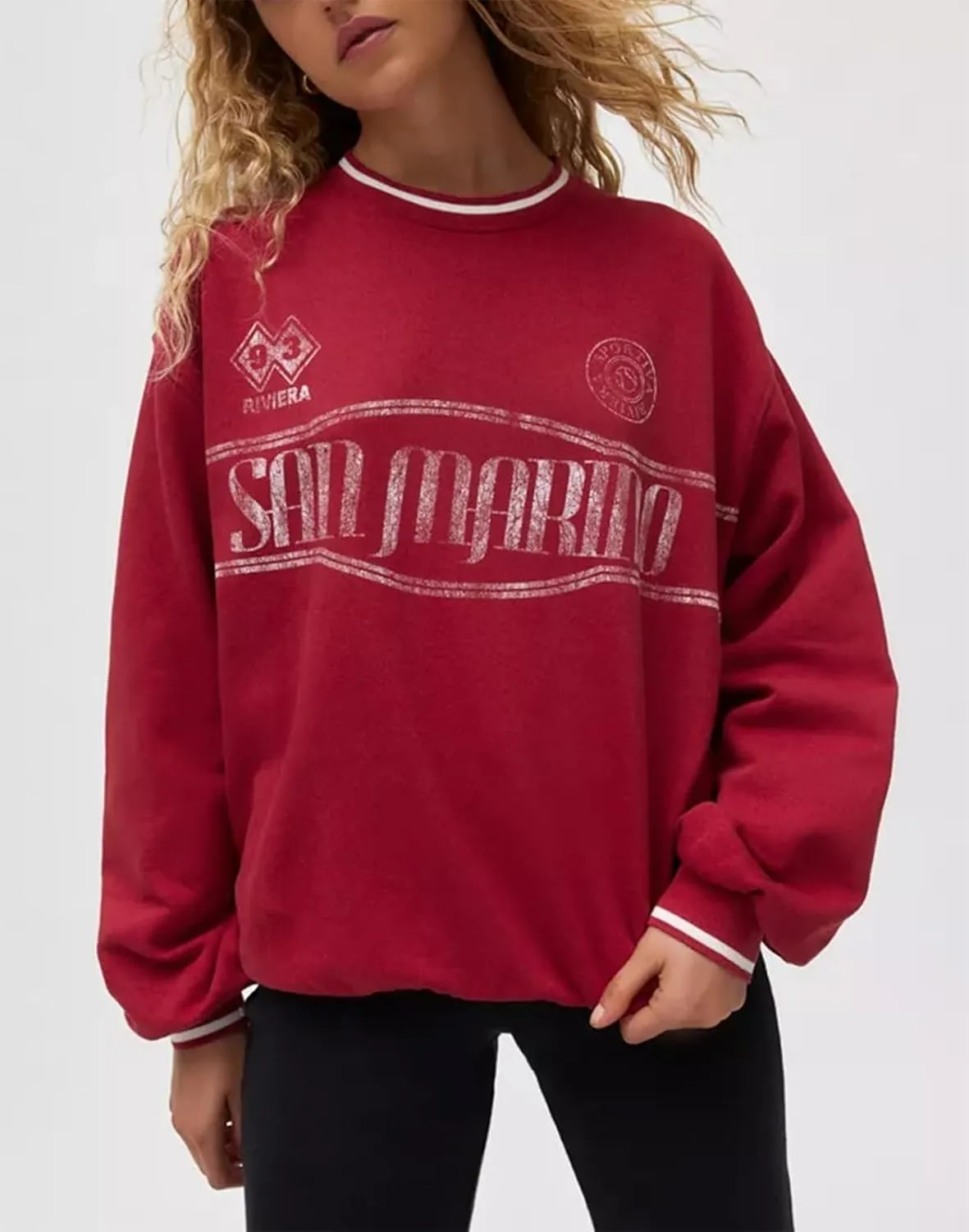 Amiblvowa Women Graphic Oversized Sweatshirt Y2K Long Sleeve Crew Neck Baggy Pullover Sweatshirt Teens Retro Aesthetic Hoodie