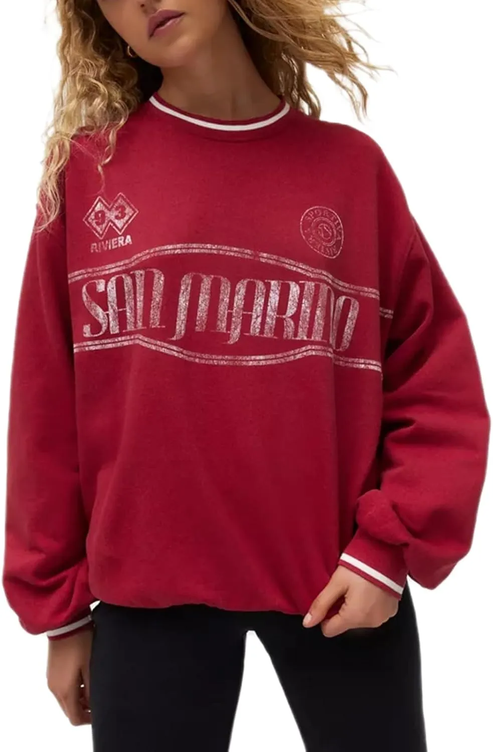 Amiblvowa Women Graphic Oversized Sweatshirt Y2K Long Sleeve Crew Neck Baggy Pullover Sweatshirt Teens Retro Aesthetic Hoodie