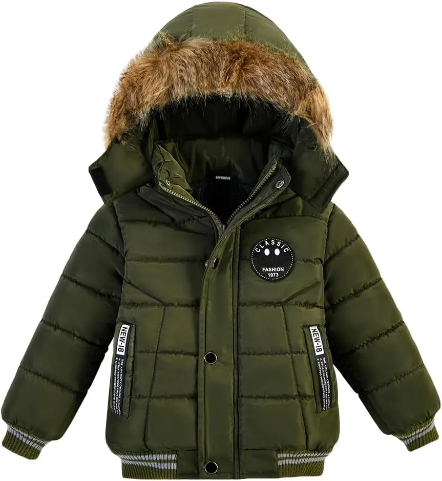 AMIYAN Toddler Boys Down Jacket Fur Collar Hood Thick Warm Winter Snowsuit Coat Parka