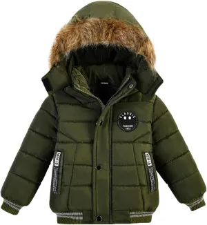 AMIYAN Toddler Boys Down Jacket Fur Collar Hood Thick Warm Winter Snowsuit Coat Parka