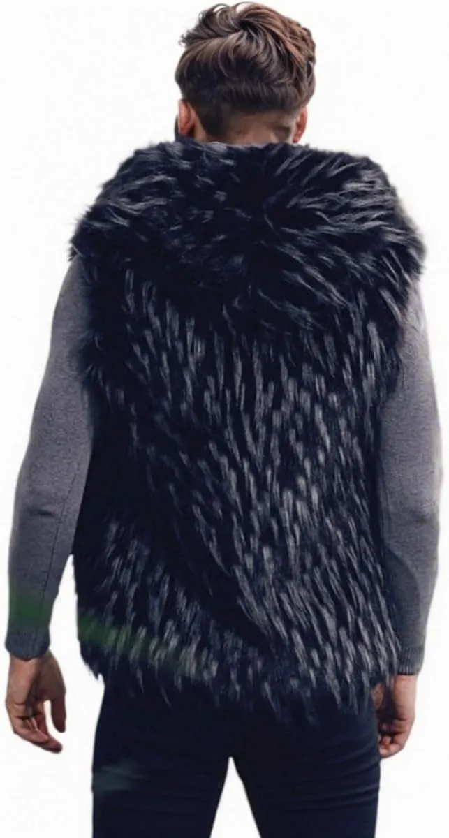 AMTFBY Men's Warm Faux Fur Hooded Waistcoat Short Vest Jacket Coat Sleeveless Outwear