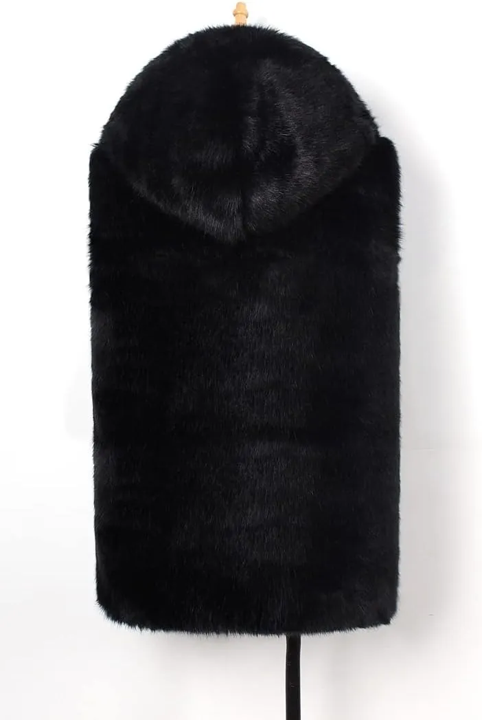 AMTFBY Men's Warm Faux Fur Hooded Waistcoat Short Vest Jacket Coat Sleeveless Outwear