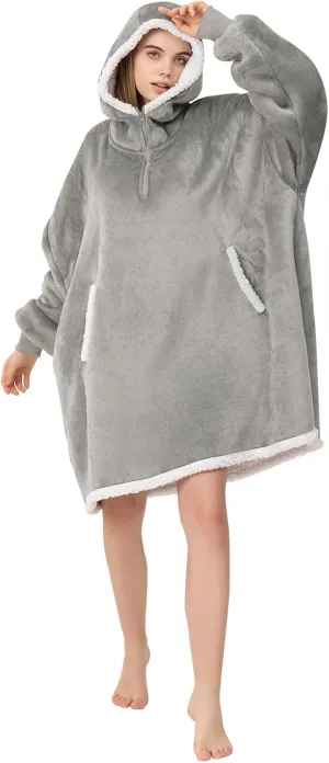Angelhood Blanket Hoodie Wearable Blanket, Super Soft Warm Oversized Blanket Sweatshirt Flannel Sherpa Blanket