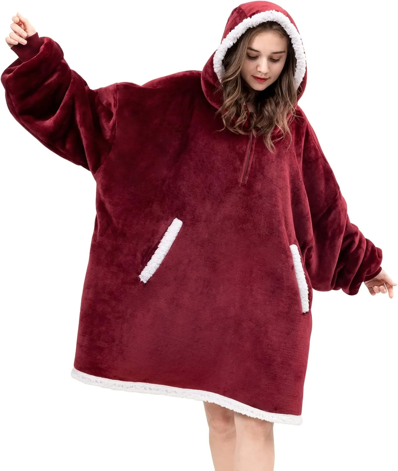 Angelhood Blanket Hoodie Wearable Blanket, Super Soft Warm Oversized Blanket Sweatshirt Flannel Sherpa Blanket