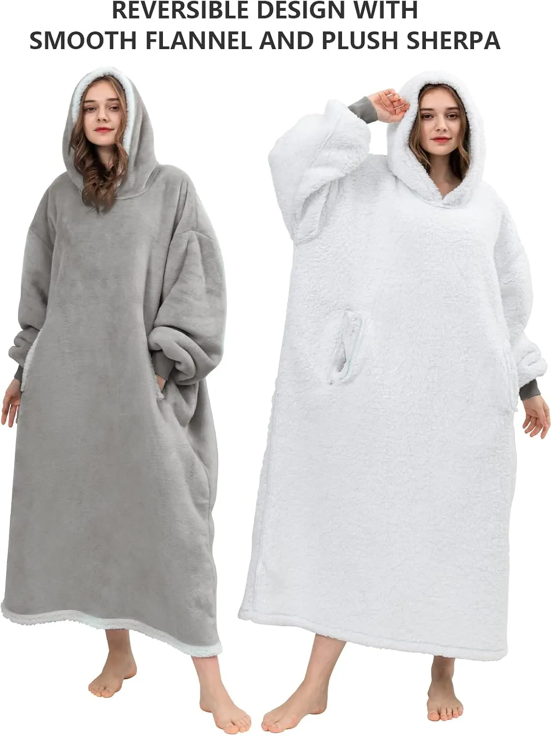 Angelhood Blanket Hoodie Wearable Blanket, Super Soft Warm Oversized Blanket Sweatshirt Flannel Sherpa Blanket