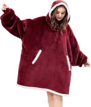 Angelhood Blanket Hoodie Wearable Blanket, Super Soft Warm Oversized Blanket Sweatshirt Flannel Sherpa Blanket