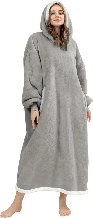 Angelhood Blanket Hoodie Wearable Blanket, Super Soft Warm Oversized Blanket Sweatshirt Flannel Sherpa Blanket