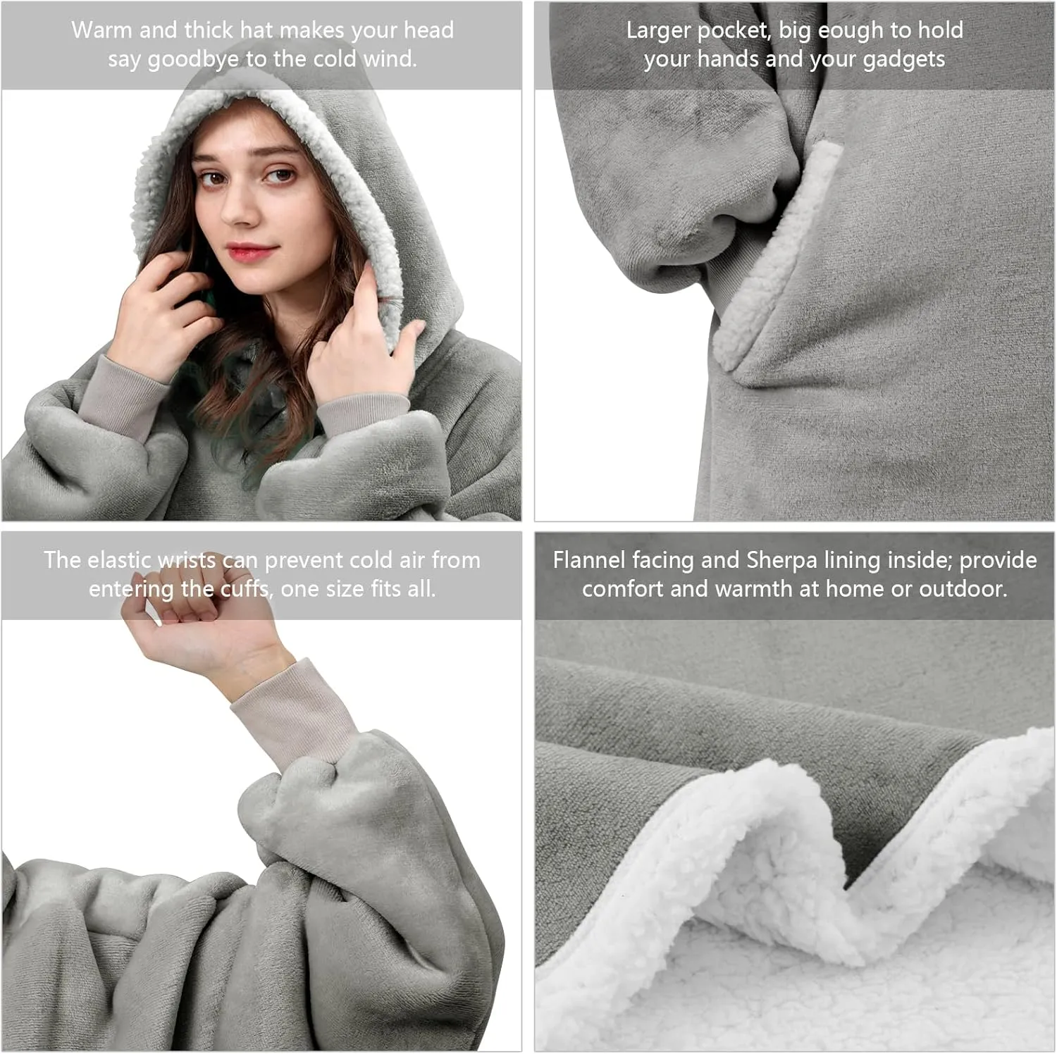 Angelhood Blanket Hoodie Wearable Blanket, Super Soft Warm Oversized Blanket Sweatshirt Flannel Sherpa Blanket
